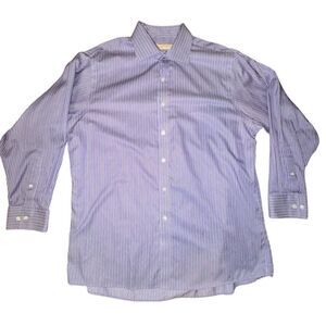Michael Kors Men's Purple Striped Dress Shirt Size 17 Long Sleeve Non Iron Suits